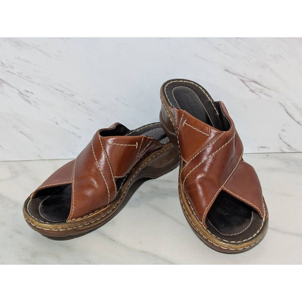 Josef Seibel Women's Solid Brown Peep Toe Slip-On Leather Sandals Size 39
